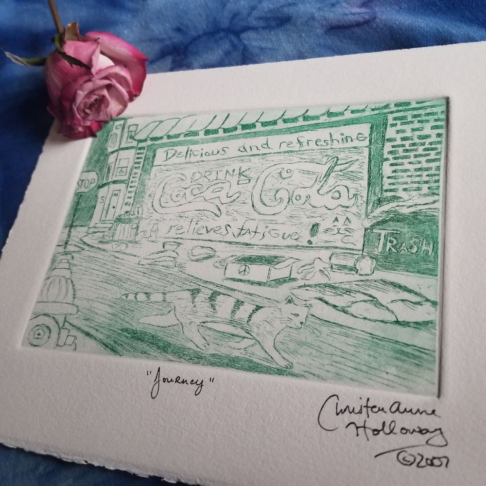 Retro Cat Art Comic Tattoo Art Folk Art Etching City Atlanta Little Five Points